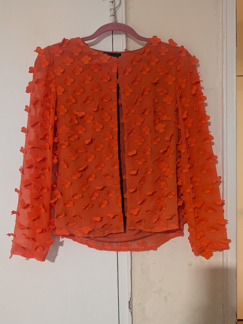Weavz Orange Petal-Appliqué Sheer Blouse